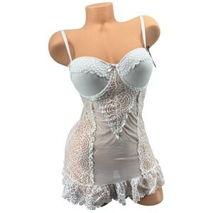 Frederick's of Hollywood Idelle White Lace Mesh Chemise Babydoll NWT M